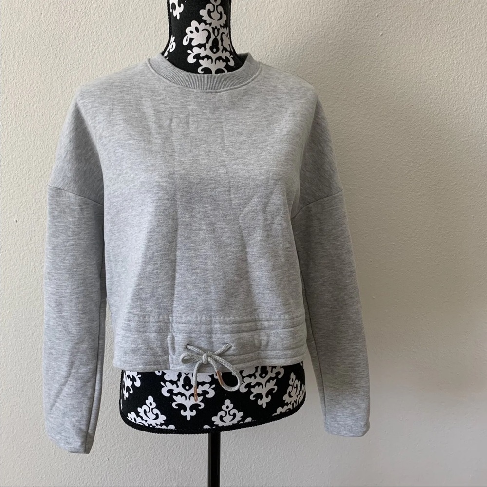 Sweaty Betty Womens Cotton Fleece Drawstring Hem Crop Sweatshirt Gray Size Xs